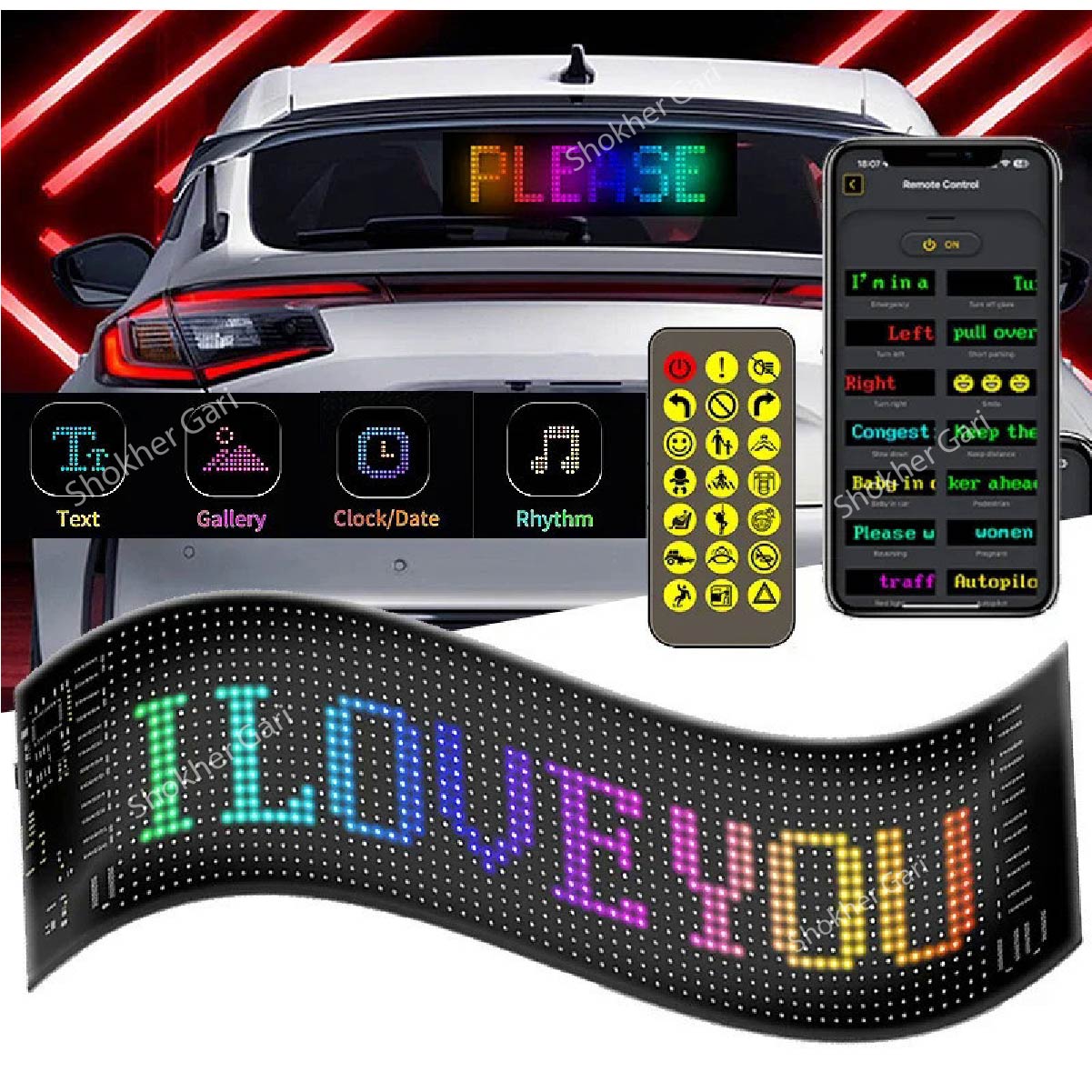 LED Car Sign Panel App &amp; Remote  Flexible  Display image 6