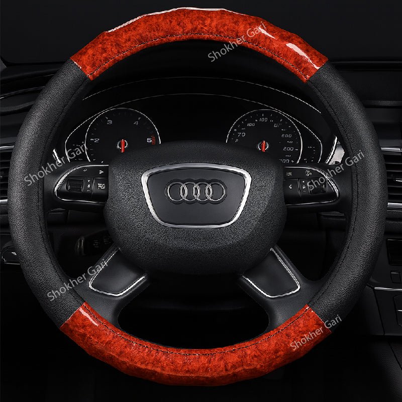 Car Wooden & Black Design Half Steering Cover