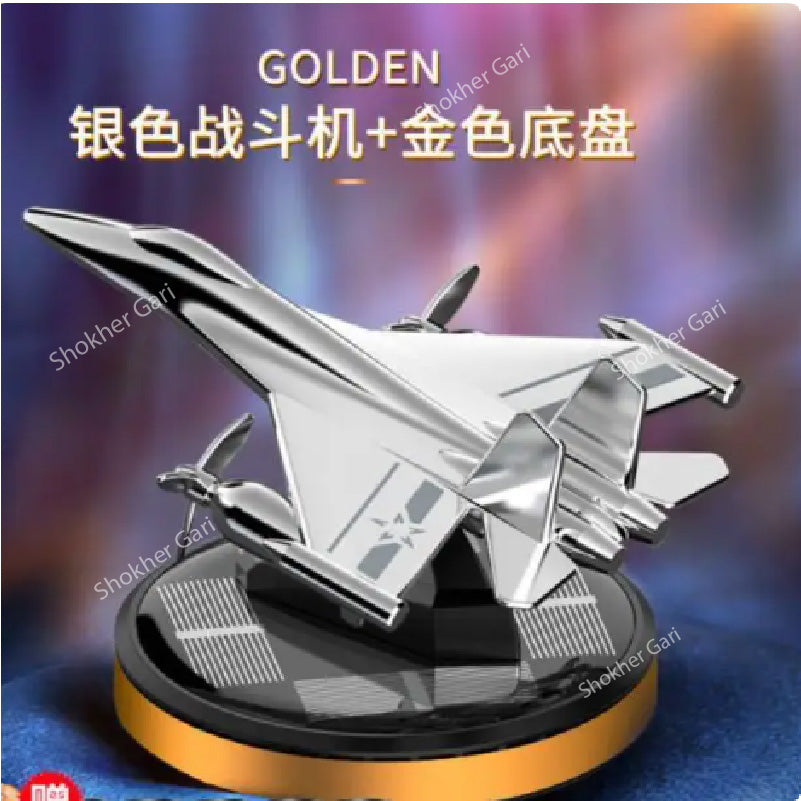 Solar Powered Rotating Combat Aircraft Perfume And Showpiece - Golden image