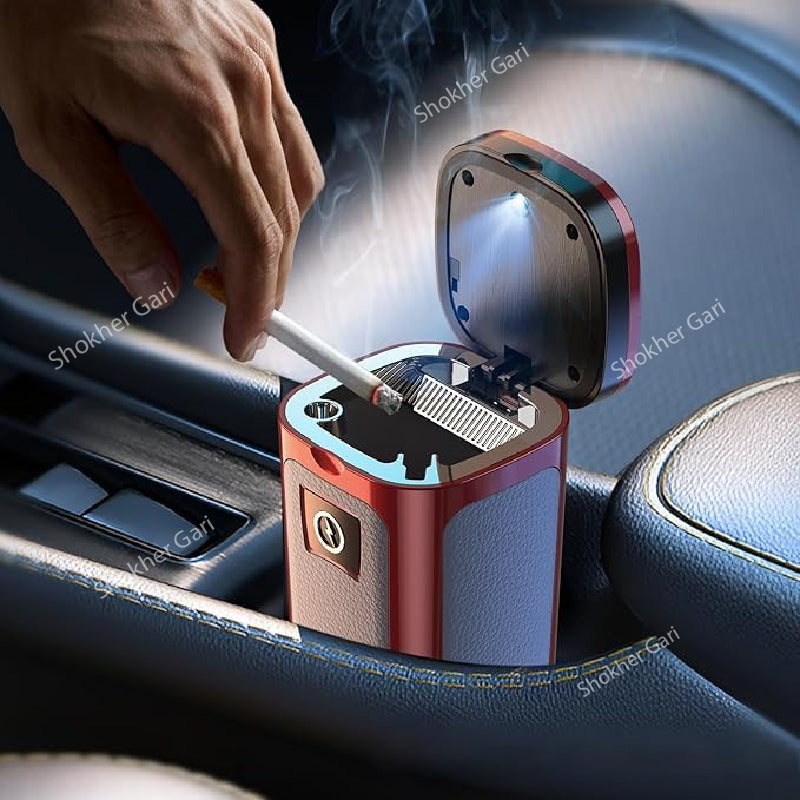 Rechargeable Solar Energy Lighter &amp; LED Car Ashtray - Maroon image