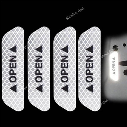 4Pcs Car Door Stickers Safety Warning Mark OPEN - White image