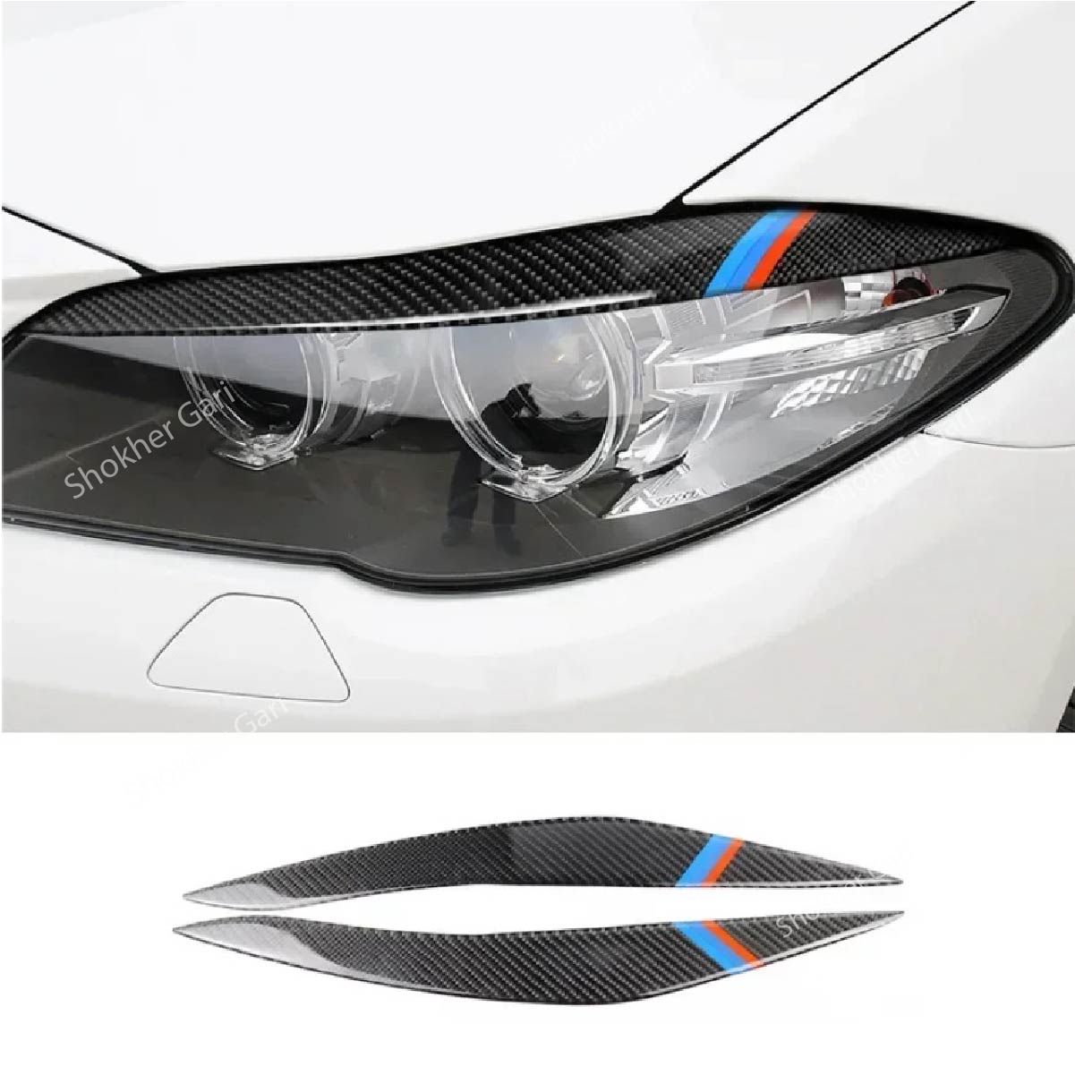 2pcs Carbon Fiber Car Headlights Eyebrows Stickers image 0