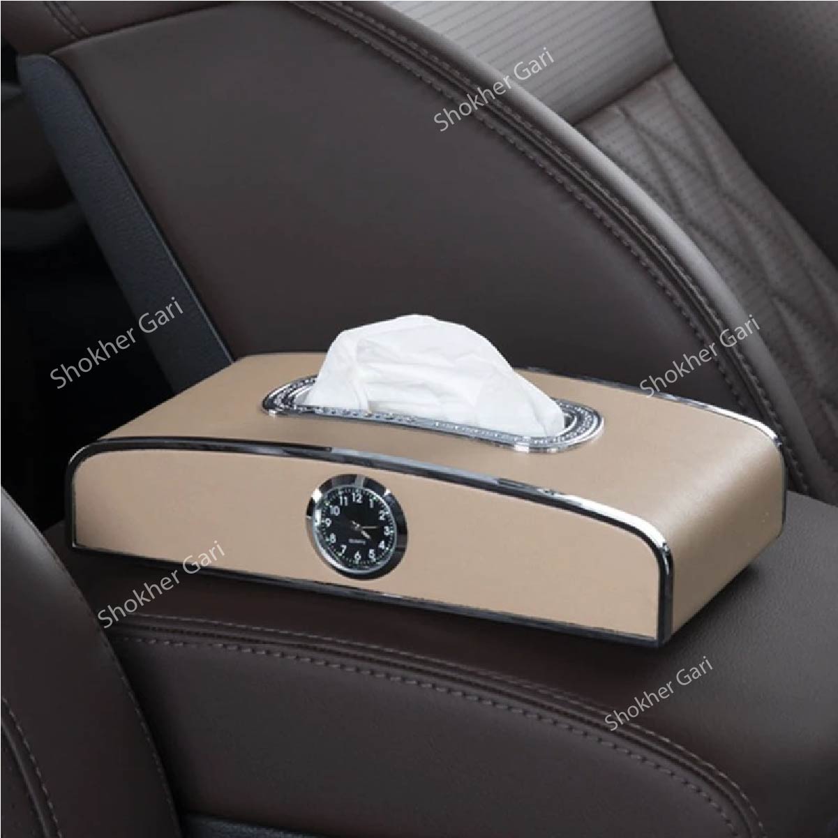 Multi-function Car Clock Tissue Box Cover Rectangular image 0