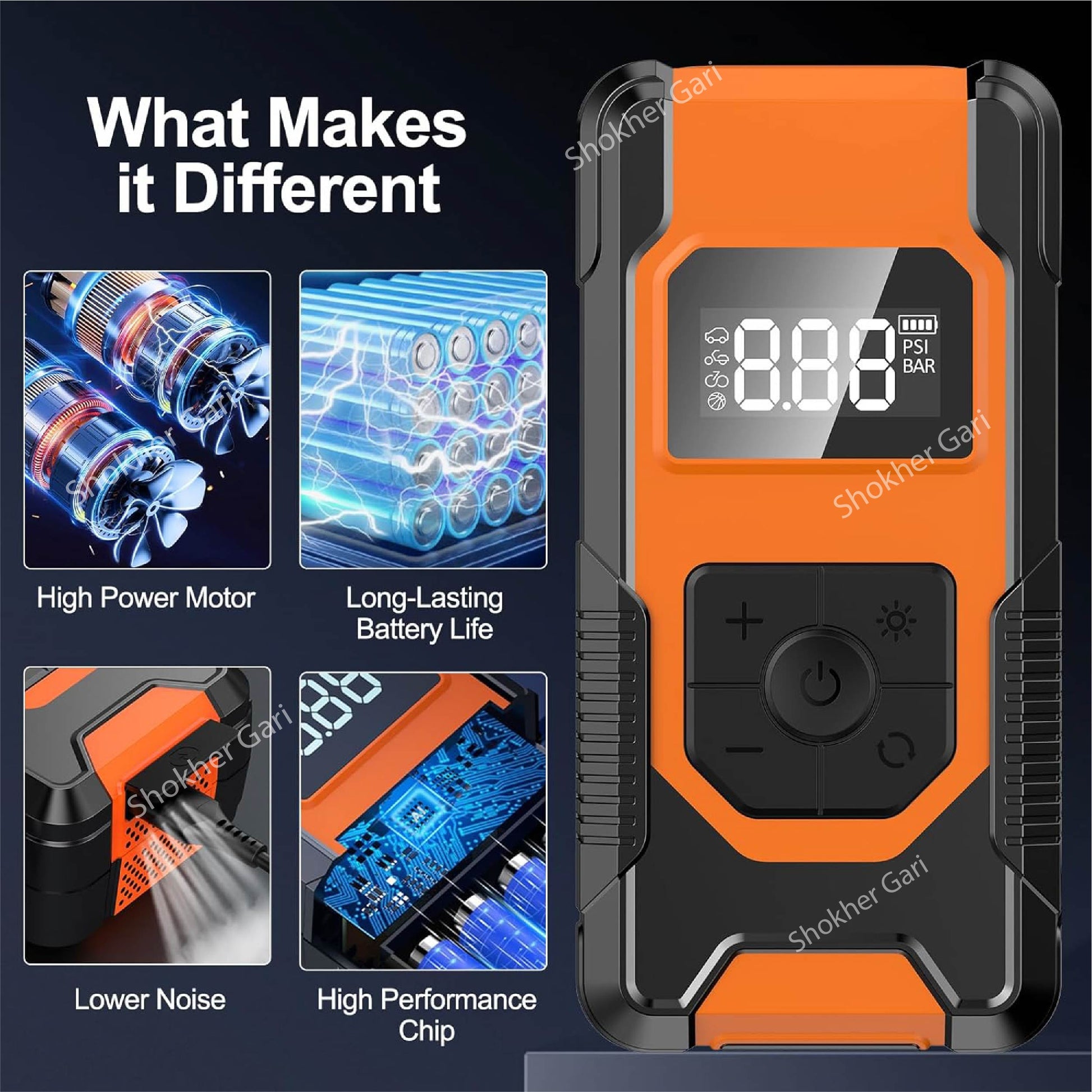 12V Smart Electric Car Tire Pump with Power Bank image 3