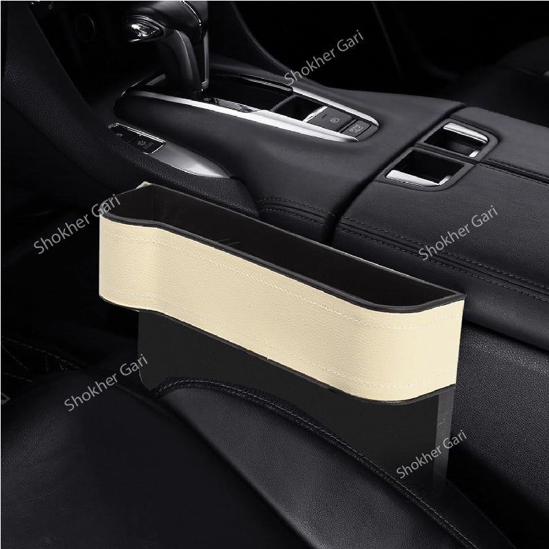 Car Seat Storage with Cup Holder and Charging Hole- Car Seat Gap Filler - Cup and Mobile Holder - Beige image