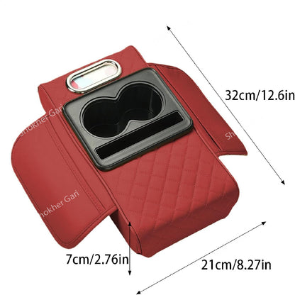 Car Armrest Cup and Phone Holder with Tissue box - Maroon image