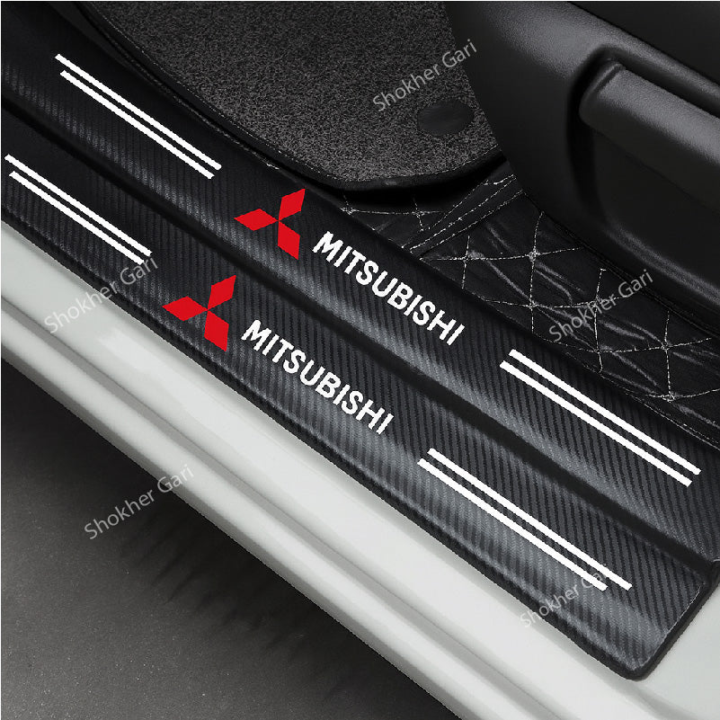 Carbon Fiber Car Door Sill Sticker Protector 4pcs Set - Mitsubishi image