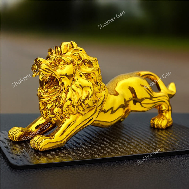 Metal Gold Plated Lion Showpiece For Car Dashboard Decoration image 2