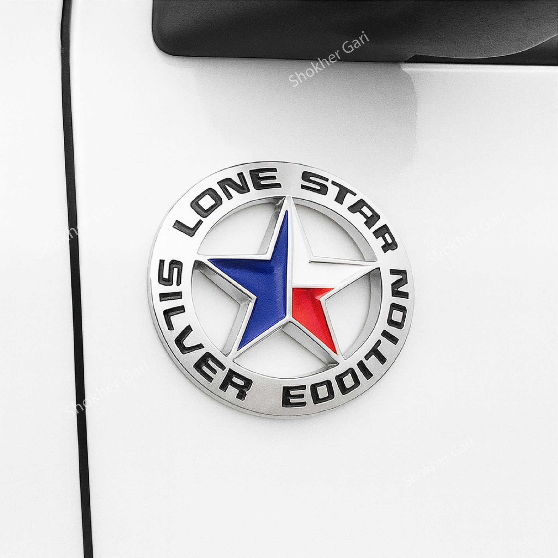 (3D Round Lone Star Black+Flag) - Silver image