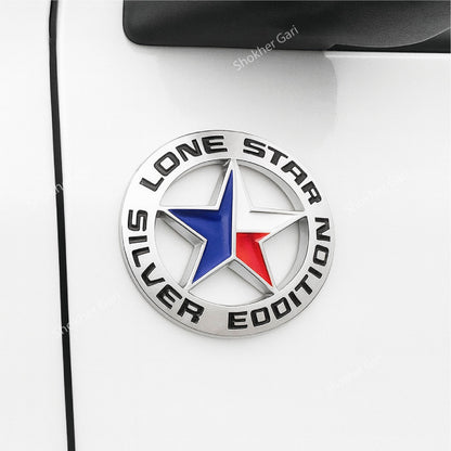 (3D Round Lone Star Black+Flag) - Silver image