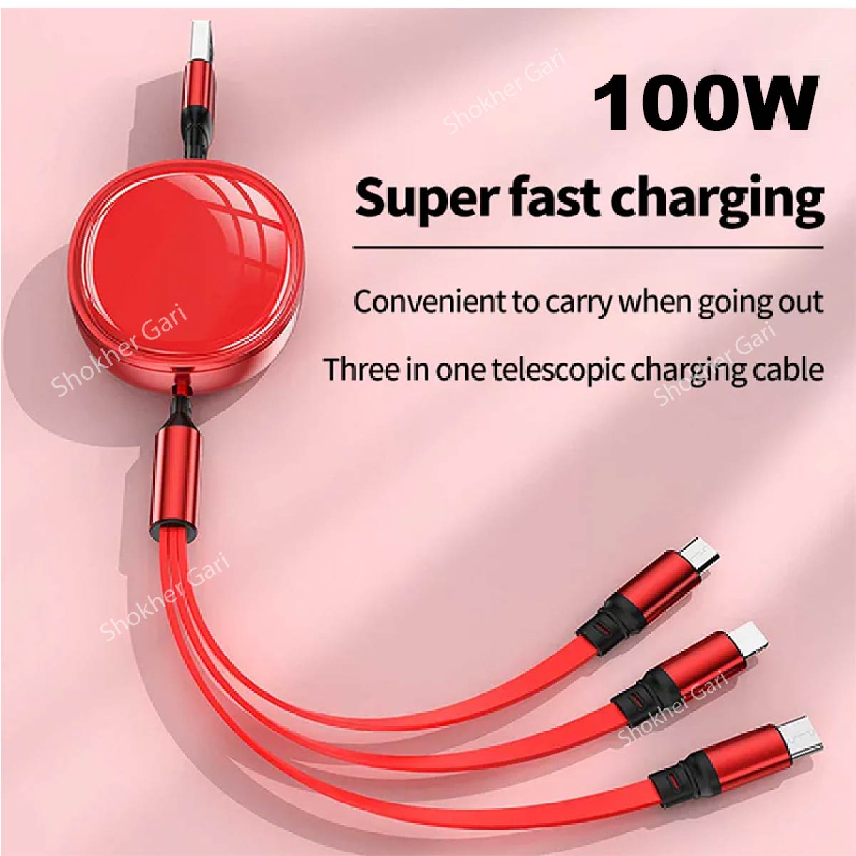 3-in-1 Only Cable Retractable Extension Fast Charging image 2