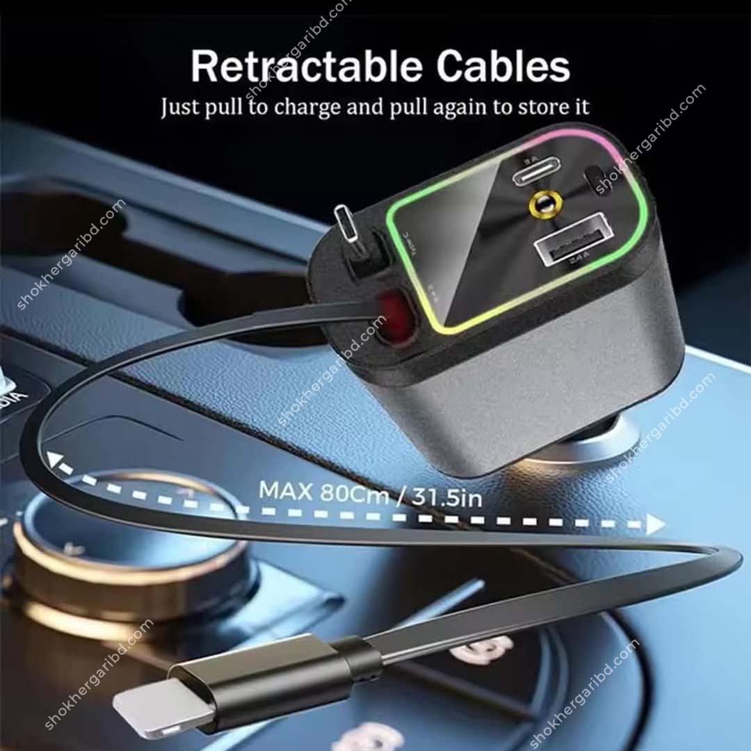 Car Roof Starlight 4 In 1 Retractable 66w Car Charger Dual Type-C Fast Adapter image 6