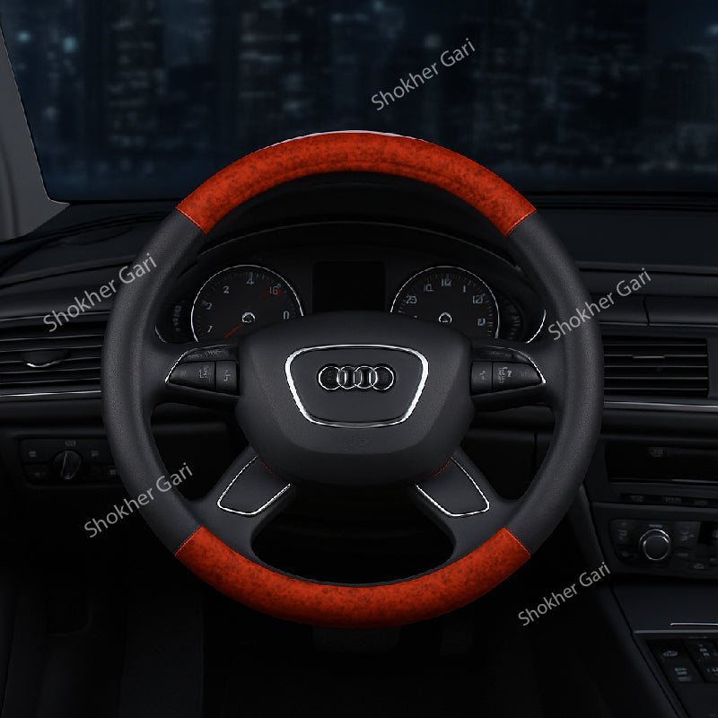 Car Wooden & Black Design Half Steering Cover
