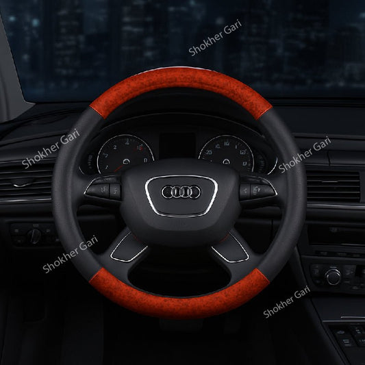 Car Wooden & Black Design Half Steering Cover
