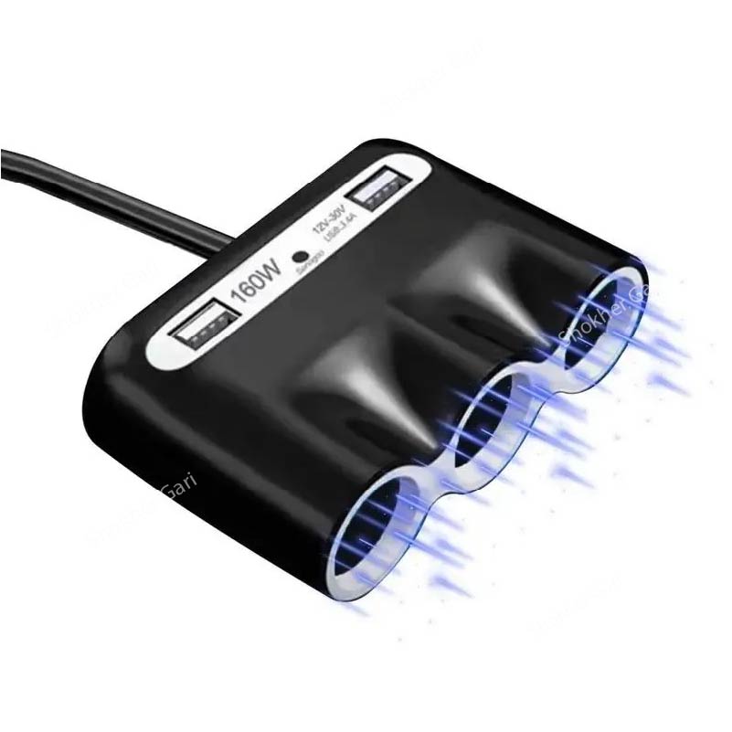 Multifunction Car Sonogoo fast Charging Adaptor - 3 Pin Socket 2 USB Port image 1