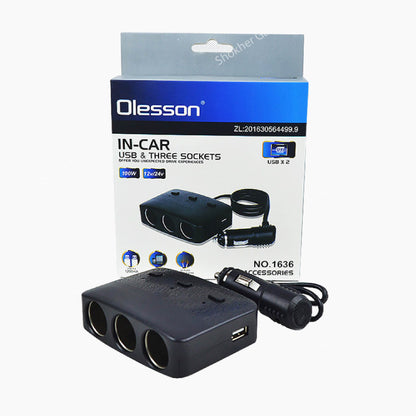 Three Socket with 2 USB Ports Charger image 0