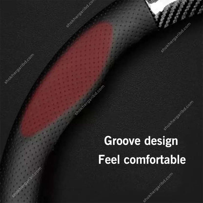 Car Half Carbon Soft Artifitial Leather Universal Steering Wheel Cover image 2
