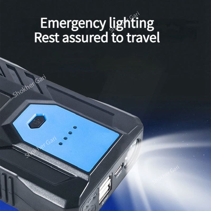 98800 mAh 12V Car Emergency Jump Starter Power Bank &amp; Air Compressor Kit For Vehicles H33 - Plastic Case / Blue image 4