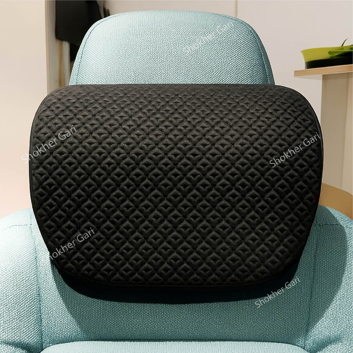 Premium Car Headrest Pillow check Style- 1 piece image 1