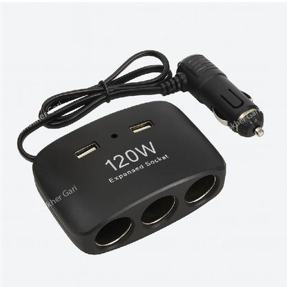 120w Car 3 Pin Socket With 2 USB Charging Put image 1