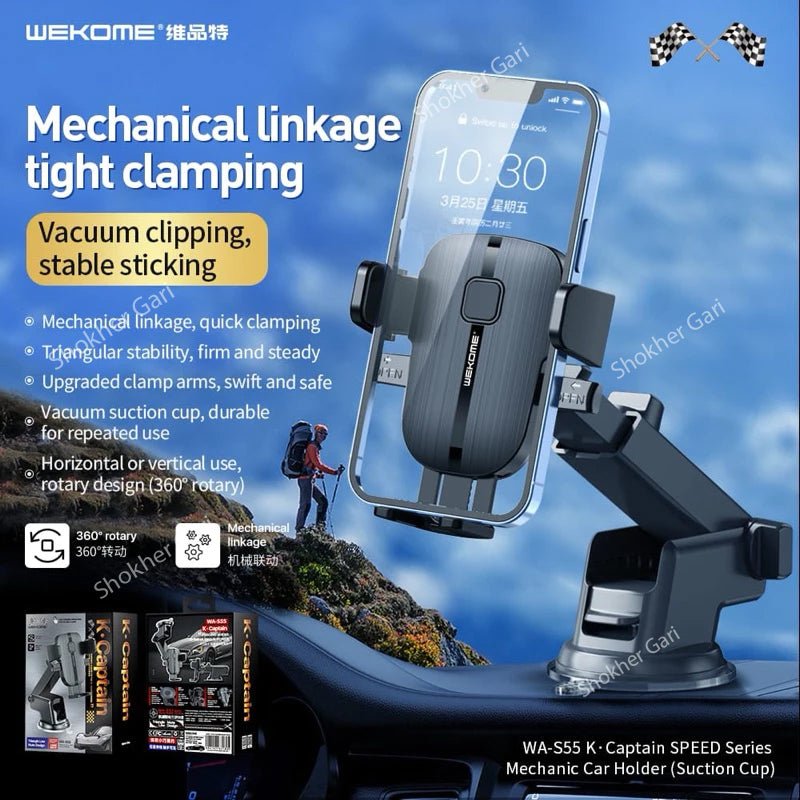 WEKOME WK WA-S55 Car Phone Holder with 360 Degree Adjustable Design and Mechanical Smartphone Clamping Grip