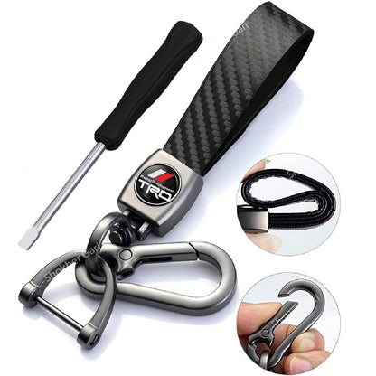 1Pcs Carbon Fiber Car Branded Keyring Artificial Leather - TRD image