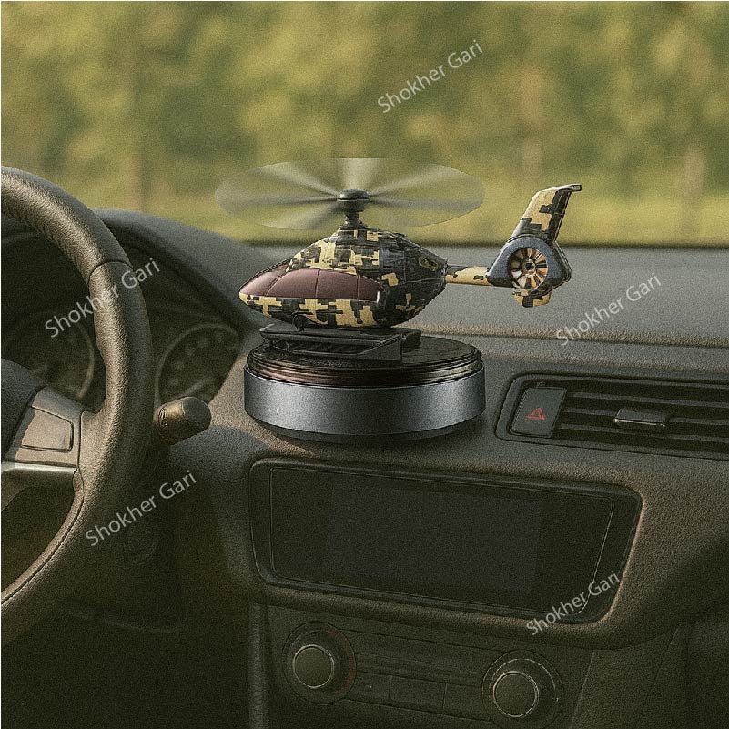 Army Style Solar Powered Air Freshener For Car Dashboard Decoration and Fragrance (2 in 1) - Black image