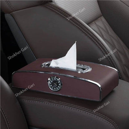 Multi-function Car Clock Tissue Box Cover Rectangular - Coffee image