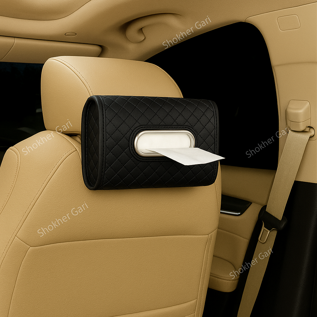 Car Head Rest Check Box Tissue Holder - Black image
