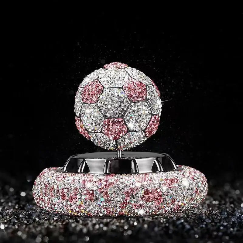 Car Dashboard Stone Football Solar Perfume & Showpiece (2 in 1) - Pink image