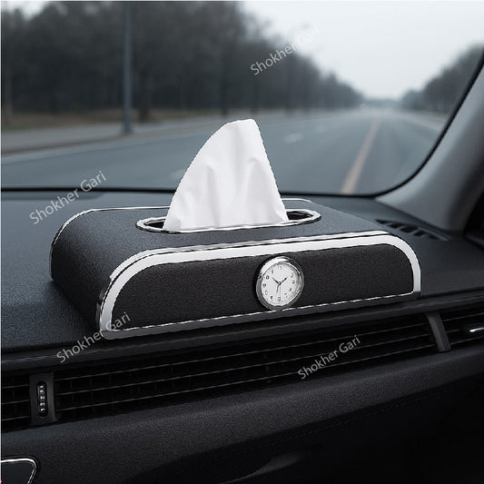 Car Tissue Holder with clock and number plate - 3 in 1 Tissue Box image 0