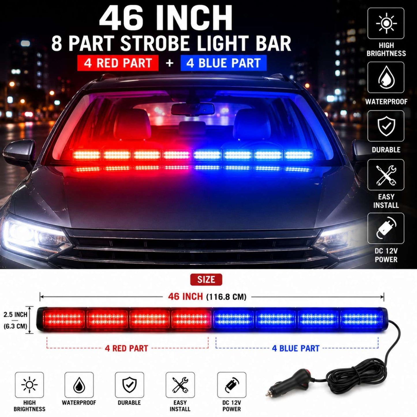 Car Dashboard Big Police Light 1pcs