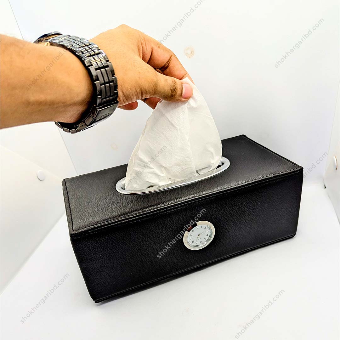 Car Clock Tissue Box  Rectangular  PU Leather image 1