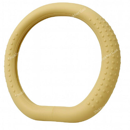 Original Leather Car Steering Cover - Beige, D-Shape image