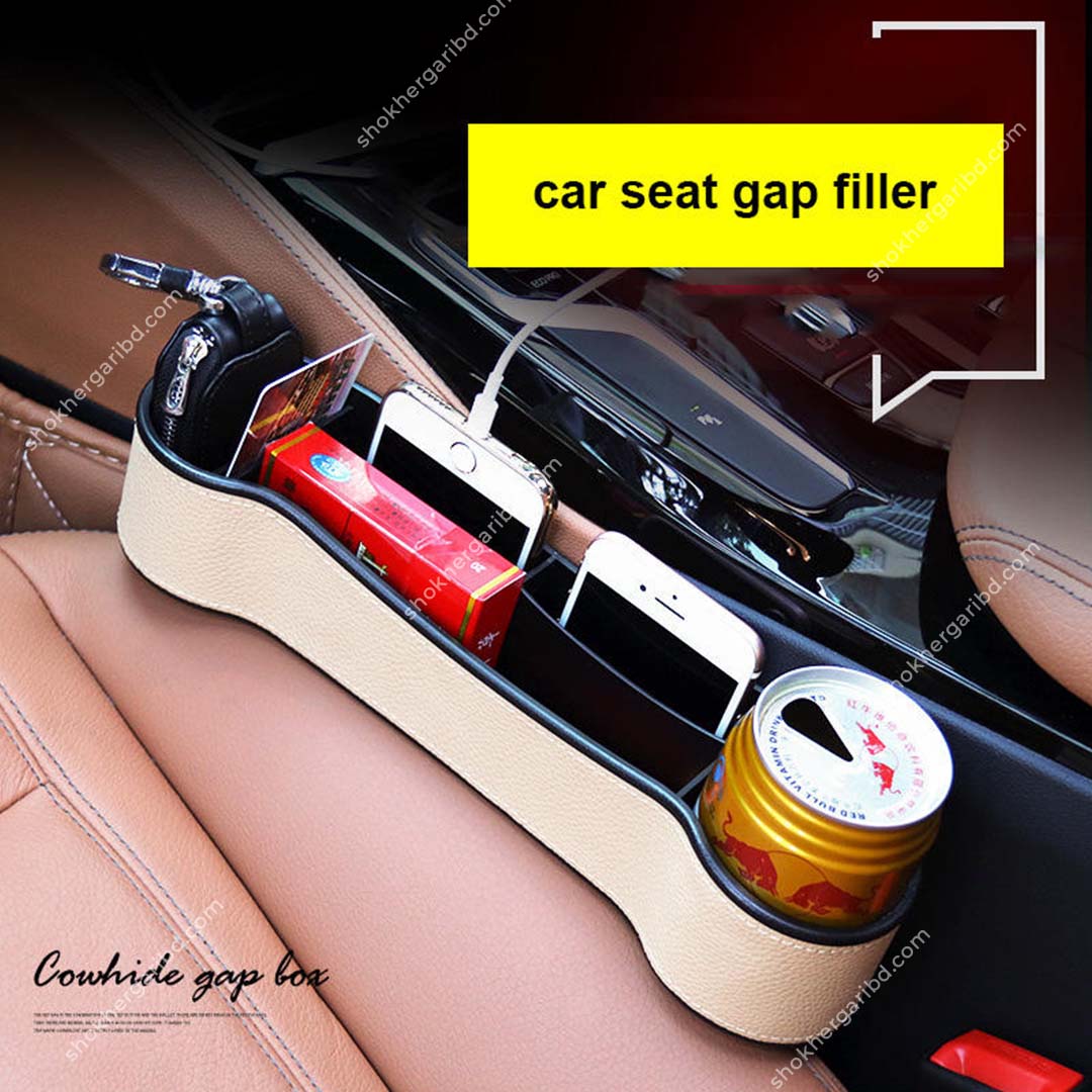 Multifunction PU Leather Portable Car Storage Box Seat Gap Filler Organizer - Beige image