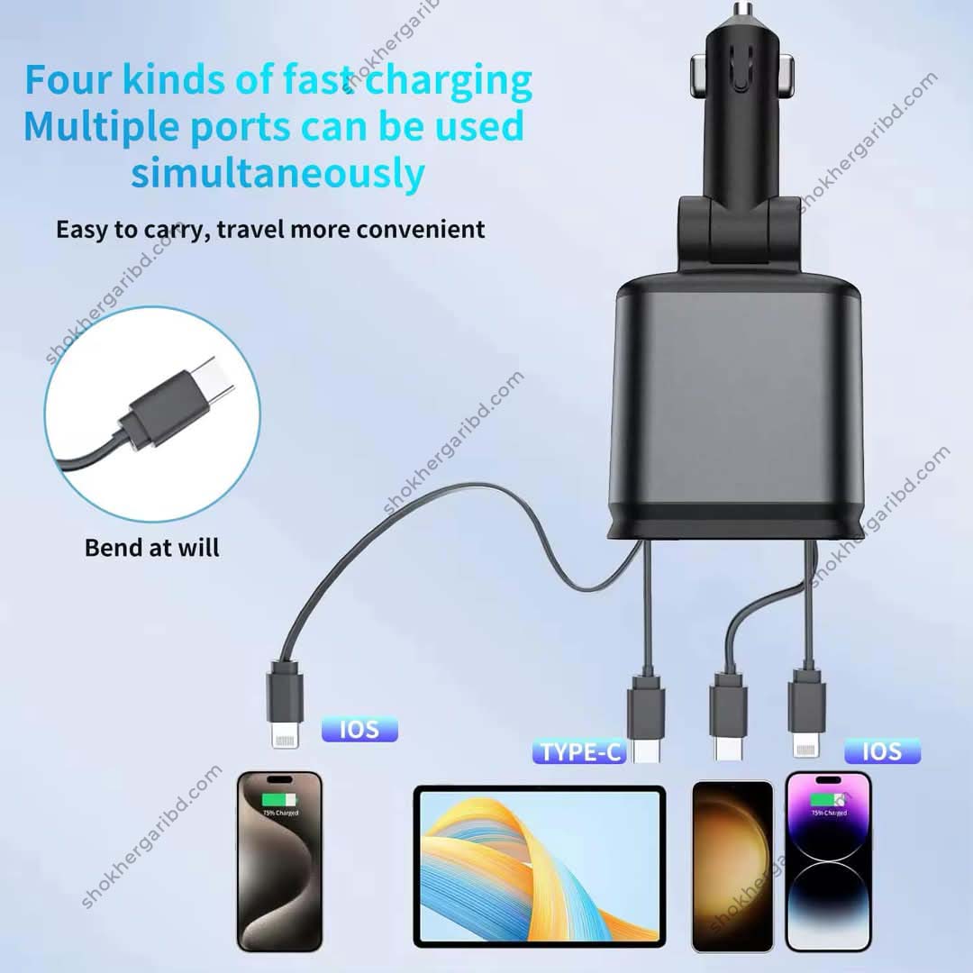 Car Roof Starlight 4 In 1 Retractable 66w Car Charger Dual Type-C Fast Adapter image 4