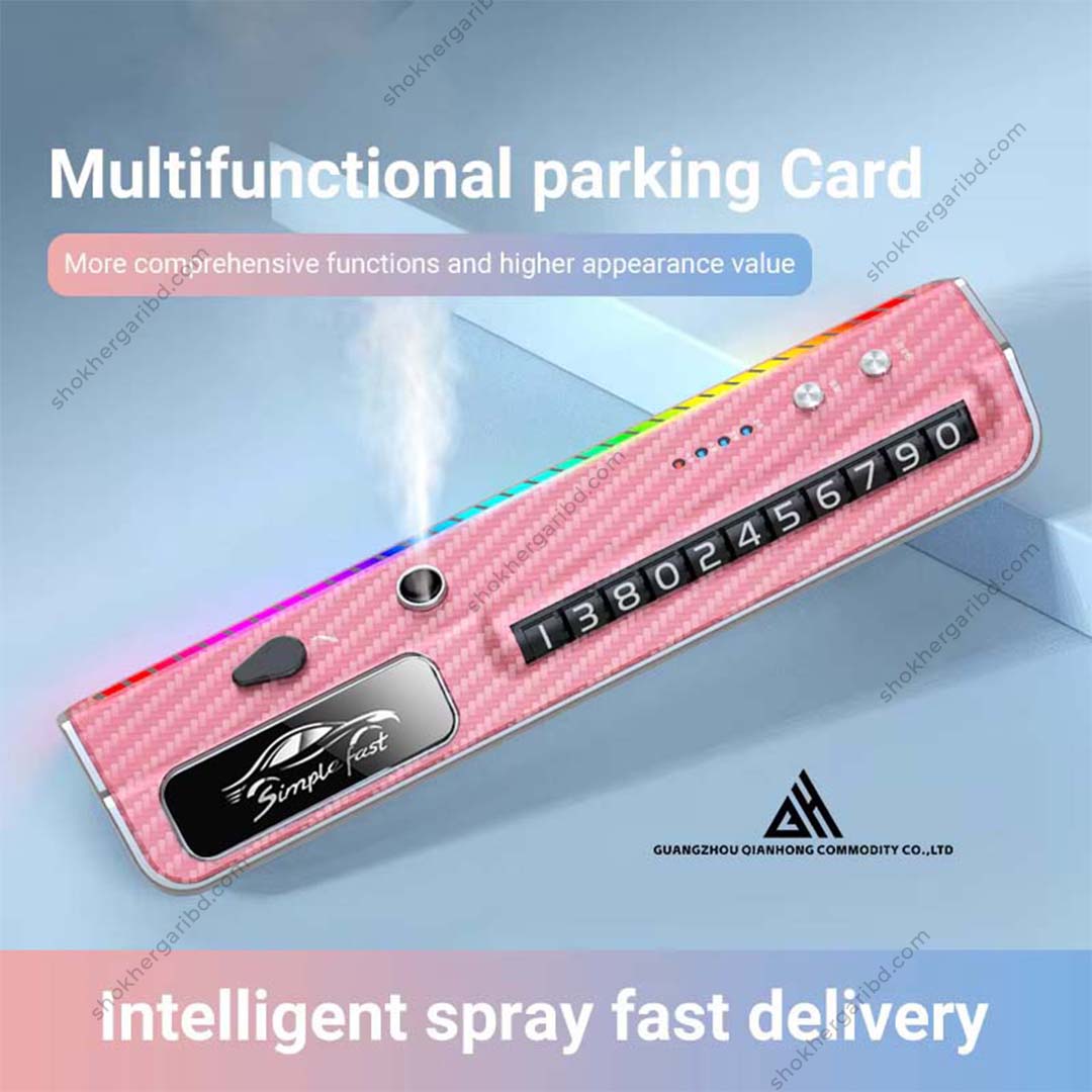 Multifunctional Itelligent Spray Diffuser Car Fragrance Car Liscence Plate Number With Colorful Ambient Light - Pink image