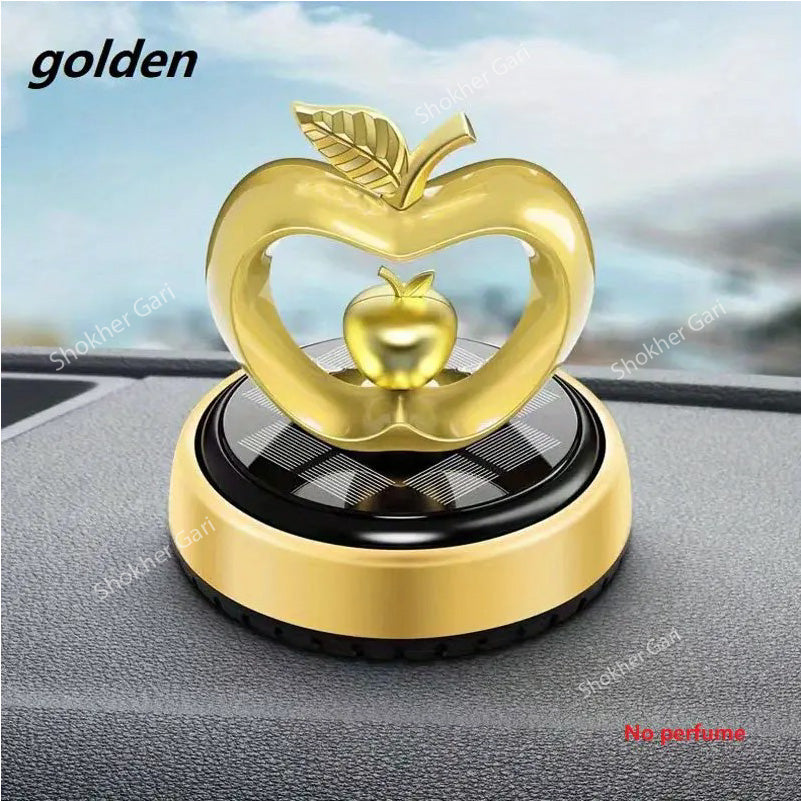 Car Air Freshener Solar Rotating Apple - 3 Colours ( Red, Blue, Golden) - Golden image