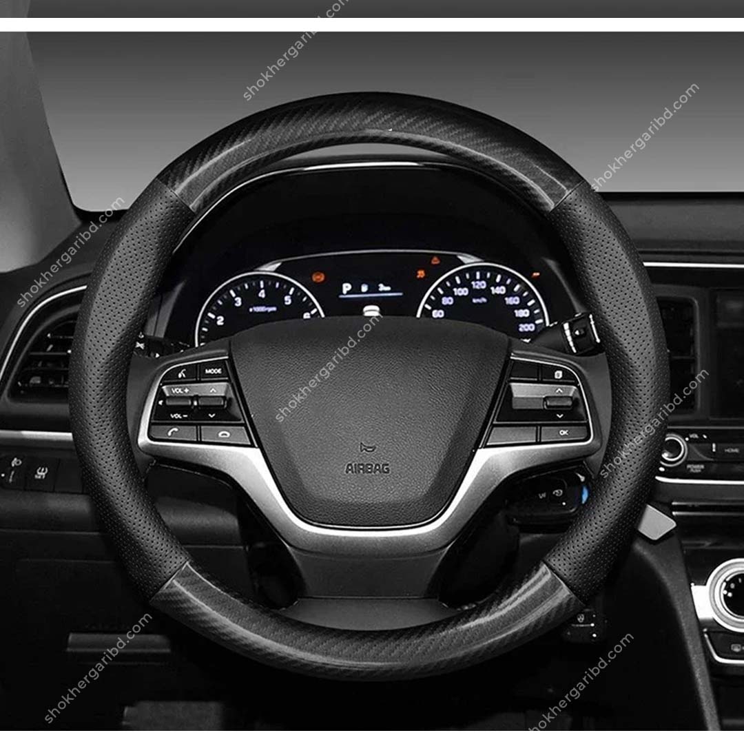 Car Half Carbon Soft Artifitial Leather Universal Steering Wheel Cover image 0