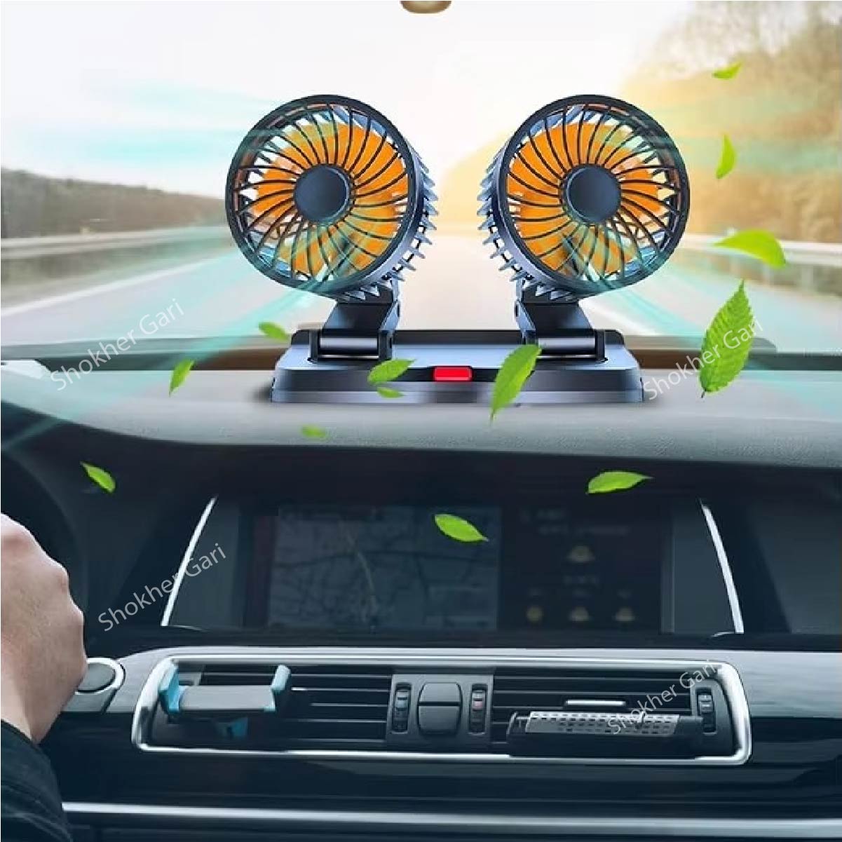 Two Head Electric Fan 360 Degree Adjustable - Orange image