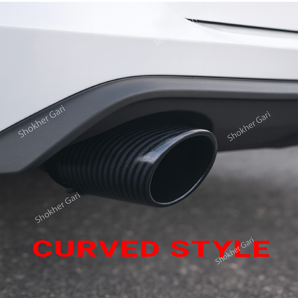 Car Universal Carbon Fiber Print Exhausted Muffler Tip - Curved image