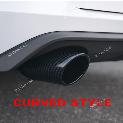 Car Universal Carbon Fiber Print Exhausted Muffler Tip - Curved image