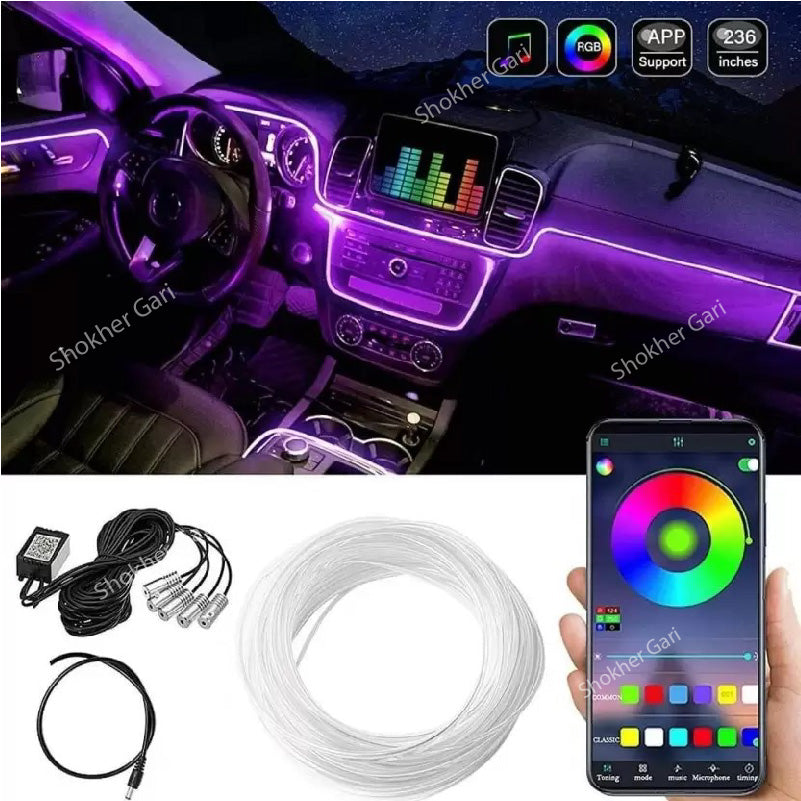 Car Interior Ambeint Stripe Light - RGB Interior Decorative Light (App Controlled) 20 Feet image 0