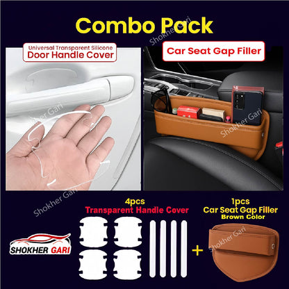 Combo -2 , Seat Gap filler 1pcs &amp; 4pcs transparent Handle cover - Brown image