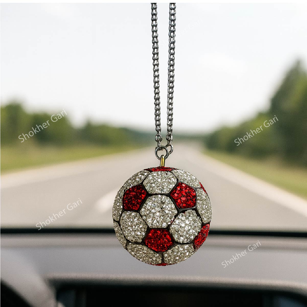 1Pcs Stone Hanging Football Car Showpiece For Mirror - Red image