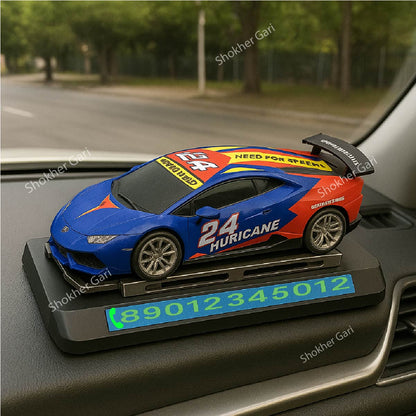 Car Sliding Showpiece with mobile Number - Blue image