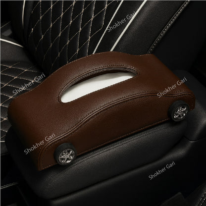 Leather Car Shape Tissue Box - Coffee image
