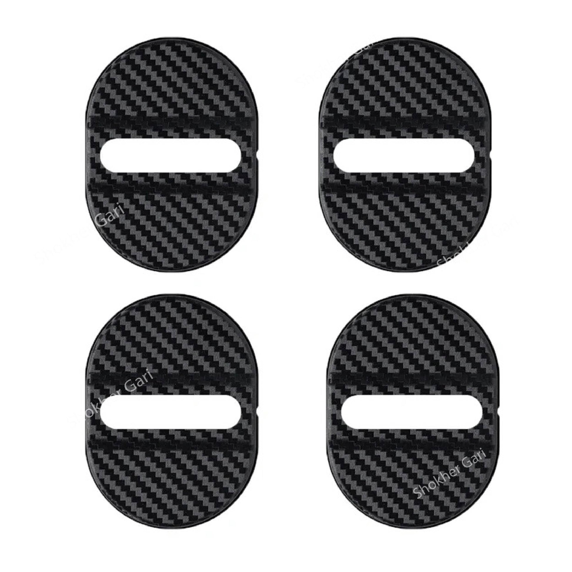Car Door Lock Protector Plastic Carbon Stopper - 4pcs Set - Black image