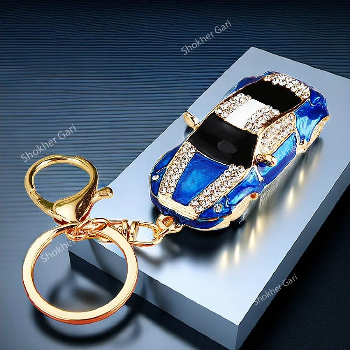 New Small Toy Stone Car High Quality Keyring Holder - Blue image