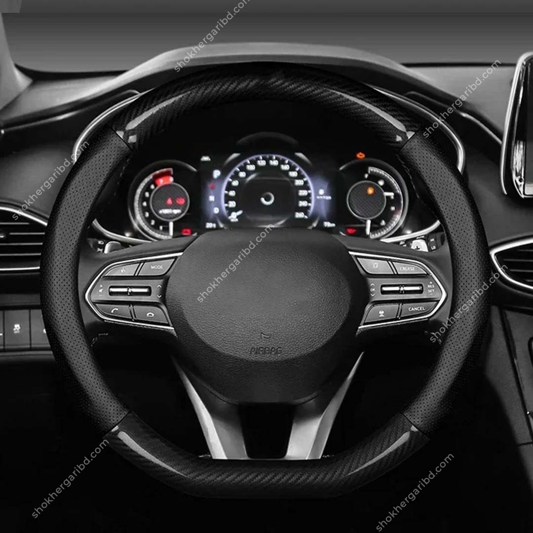 Car Half Carbon Soft Artifitial Leather Universal Steering Wheel Cover - D Shape image